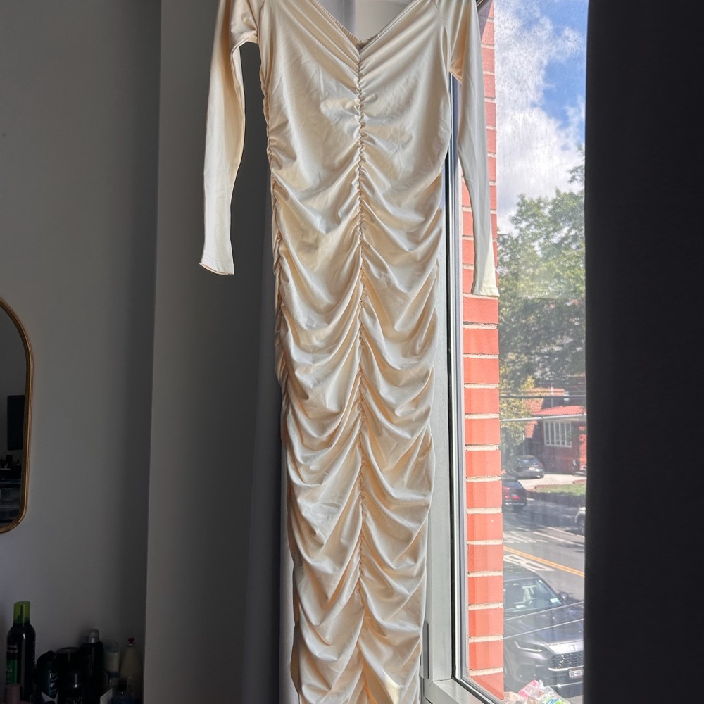 Elegant Cream Ruched Dress
